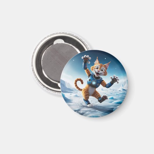 Vriendelijke robotkat op een andere ijzige planeet magneet (Voorkant / Achterkant)