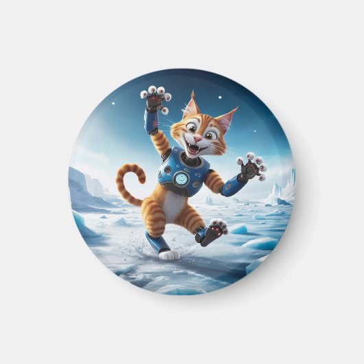 Vriendelijke robotkat op een andere ijzige planeet magneet (Voorkant)