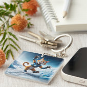 Vriendelijke robotkat op een andere ijzige planeet sleutelhanger (Voorkant Rechts)