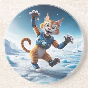 Vriendelijke robotkat op een andere ijzige planeet zandsteen onderzetter