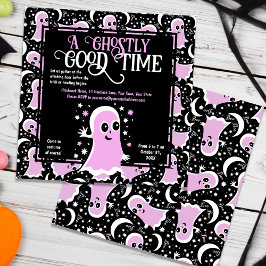Vriendelijke Roze Geesten Meisje Halloween Party Kaart