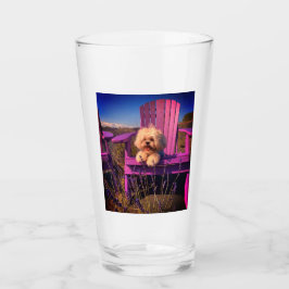 Vriendelijke Schattige Shih Tzu Puppy Lacht, Paars Glas