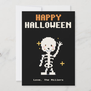 Vriendelijke Skelet Pixel Art Halloween Kaart