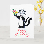Vriendelijke Skunk met Bloemen Verjaardag Kaart (Gele Bloem)