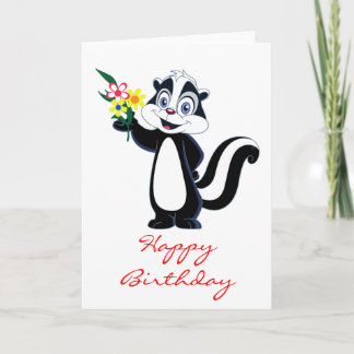 Vriendelijke Skunk met Bloemen Verjaardag Kaart