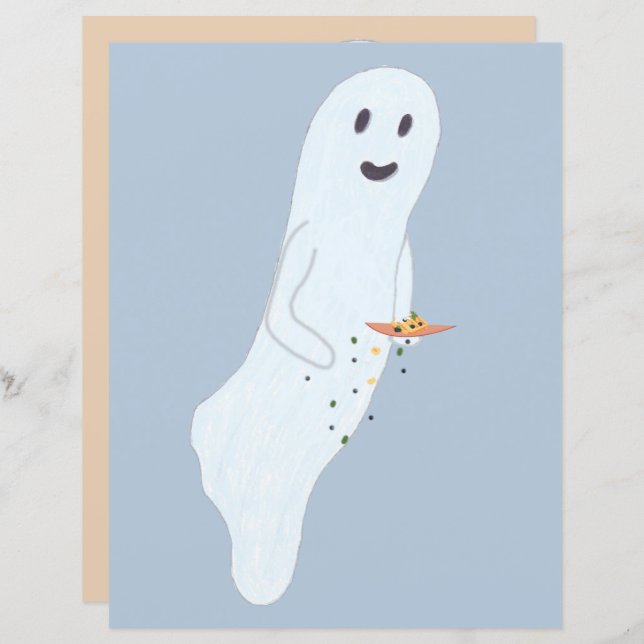 Vriendelijke Snacking Ghost Halloween Scrapbook Pa (Voorkant / Achterkant)