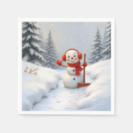 Vriendelijke Sneeuwman met een Rode Schep Servet
