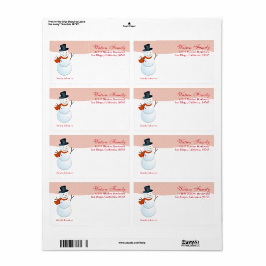 Vriendelijke sneeuwman noordpool roze aangepaste v etiket (Full Sheet)