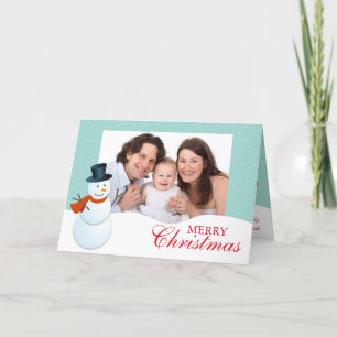 Vriendelijke sneeuwman noordpoolblauwe kerstfoto feestdagen kaart