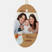 Vriendelijke sneeuwman noordpoolbruine kerstfoto keramisch ornament (Rechts)