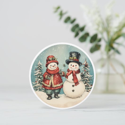 Vriendelijke Sneeuwmannen  Feestdagenkaart (Staand voorkant)