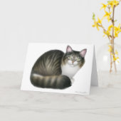 Vriendelijke Tabby Cat Kaart (Gele Bloem)