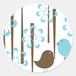 Vriendelijke vogels in blauw ronde sticker