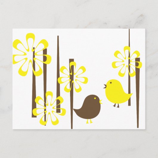 Vriendelijke vogels in geel briefkaart (Voorkant)