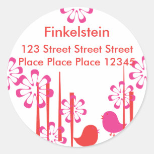 vriendelijke vogels in rood en warm roze ronde sticker