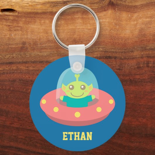 Vriendelijke vreemdeling in ruimteschip, buitenrui sleutelhanger (Voorkant)