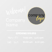 VRIENDELIJKE WELKOMSTWINKEL WINKELUREN WITTE TEKST RAAMSTICKER (Vel)