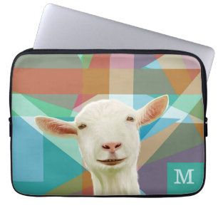 Vriendelijke witte geit Kleurrijke geometrische ac Laptop Sleeve