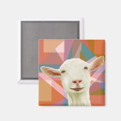 Vriendelijke witte geit Kleurrijke geometrische Si Magneet (Voorkant / Achterkant)