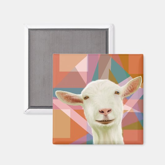 Vriendelijke witte geit Kleurrijke geometrische Si Magneet (Voorkant / Achterkant)