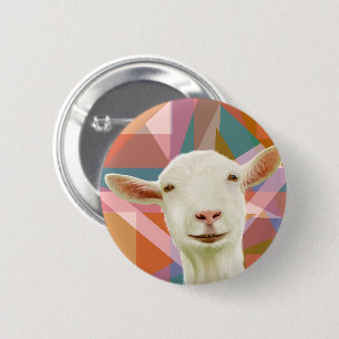 Vriendelijke witte geit Kleurrijke geometrische Si Ronde Button 5,7 Cm