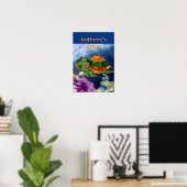 Vriendelijke zeeschildpad in zee poster (Thuiskantoor)