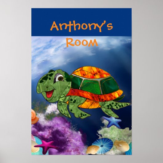 Vriendelijke zeeschildpad in zee poster (Voorkant)