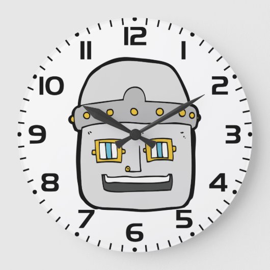 Vriendelijke zilveren robothoofd grote klok (Voorkant)
