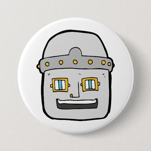 Vriendelijke zilveren robothoofd ronde button 7,6 cm (Voorkant)