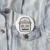 Vriendelijke zilveren robothoofd ronde button 7,6 cm (In situ)