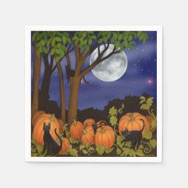 Vriendelijke zwarte katten in pompoen patch Hallow Servetten