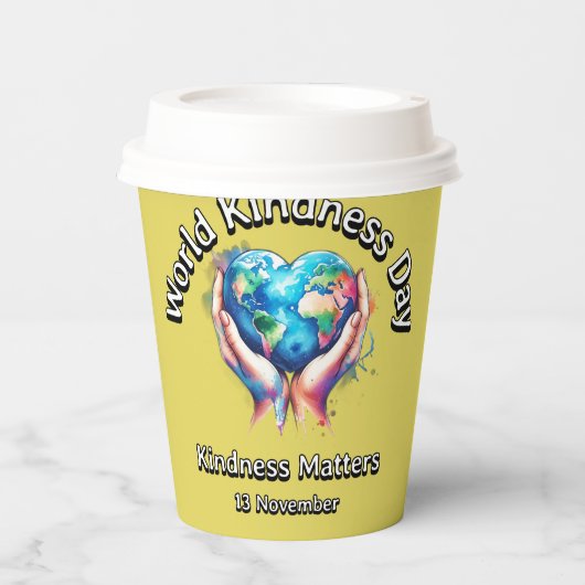 Vriendelijkheid is belangrijk. Werelddag van de Vr Papieren Bekers (Voorkant)
