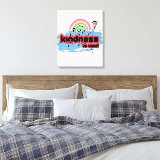 Vriendelijkheid is cool - Rainbow Surf Vibes Canvas Afdruk (Insitu (Slaapkamer))