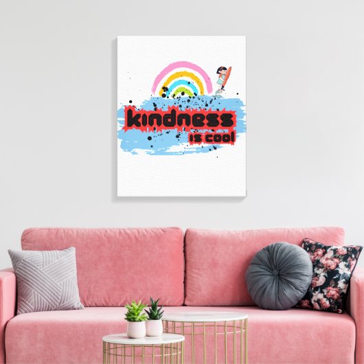 Vriendelijkheid is cool - Rainbow Surf Vibes Canvas Afdruk (Insitu (Woonkamer))