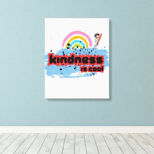 Vriendelijkheid is cool - Rainbow Surf Vibes Canvas Afdruk (Insitu (Houten vloer))