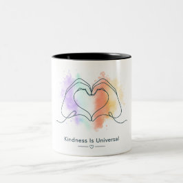 Vriendelijkheid is universeel Pride-hartontwerp Tweekleurige Koffiemok