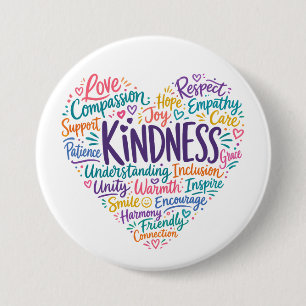 Vriendelijkheid, mededogen, empathie en respect ronde button 7,6 cm