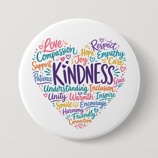 Vriendelijkheid, mededogen, empathie en respect ronde button 7,6 cm (Voorkant)
