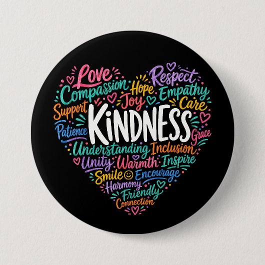 Vriendelijkheid, mededogen, empathie en respect ronde button 7,6 cm (Voorkant)