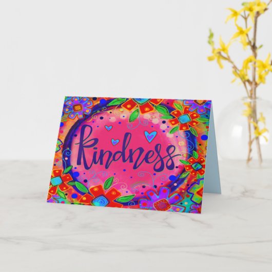 Vriendelijkheid Roze Bloemen Whimsical Inspirerend Kaart (Gele Bloem)