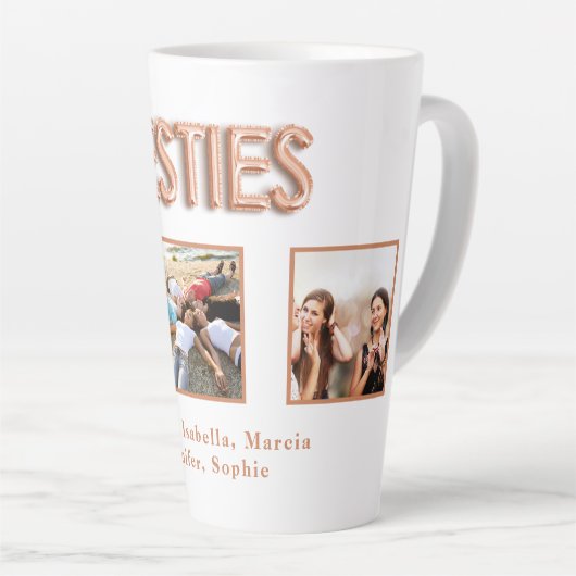 Vrienden besties foto namen roos goud latte mok (Rechterhoek)