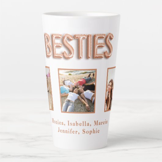 Vrienden besties foto namen roos goud latte mok (Voorkant)