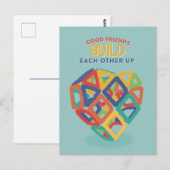 Vrienden bouwen elkaar op Magnettegels Post Briefkaart (Voorkant / Achterkant)