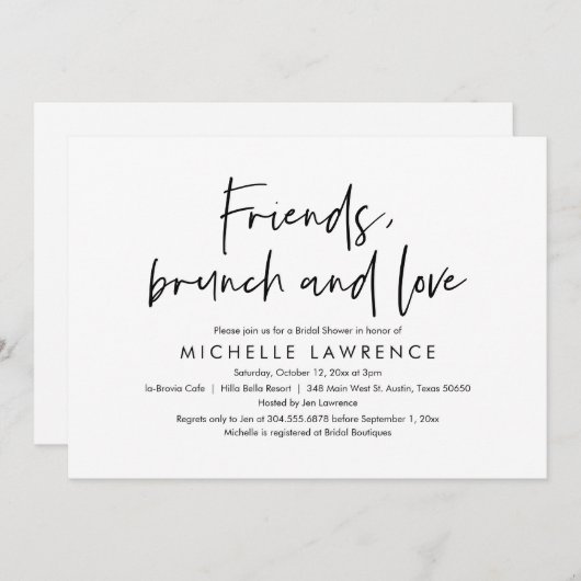 Vrienden, Brunch en Liefde, Informele Bruidsmeisje Kaart (Voorkant / Achterkant)