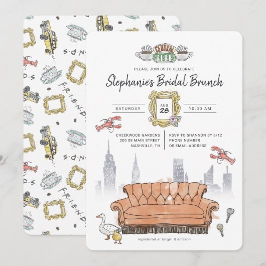 VRIENDEN™ | Central Perk Waterverf bruidsbrunch Kaart (Voorkant / Achterkant)