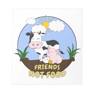 Vrienden die geen voedsel eten - Kute Cow, Pig en Notitieblok