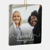 Vrienden Dubbelzijdig Curly Script Overlay Foto Keramisch Ornament (Rechts)