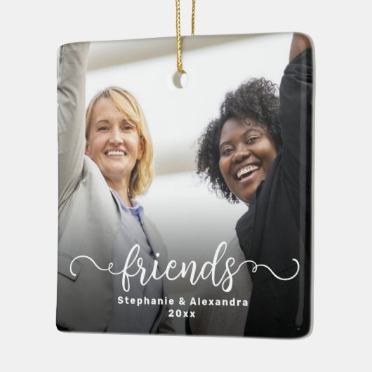 Vrienden Dubbelzijdig Curly Script Overlay Foto Keramisch Ornament (Links)