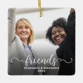Vrienden Dubbelzijdig Curly Script Overlay Foto Keramisch Ornament (Voorkant)