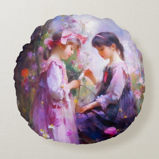 Vrienden en Bloemen 2 Rond Kussen (Voorkant)